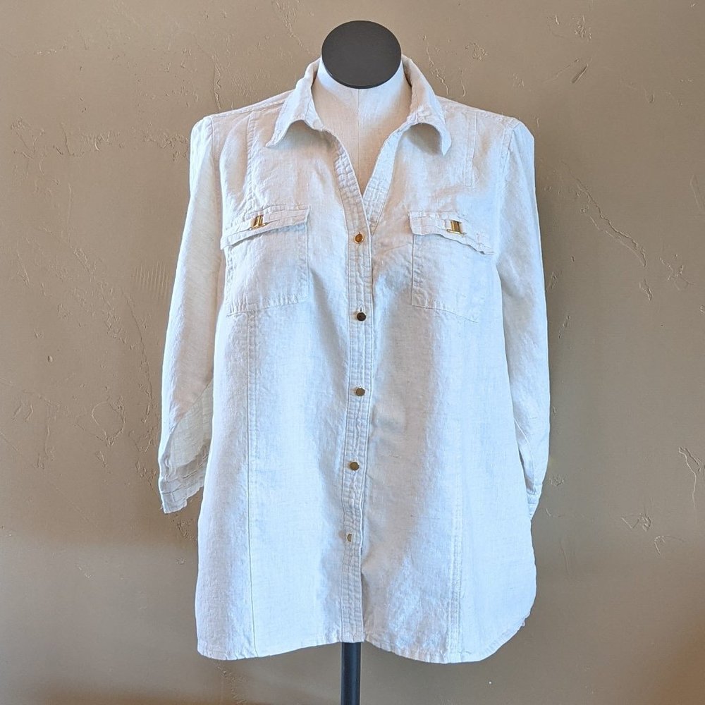 JM Collection size 1X 100% linen button down top